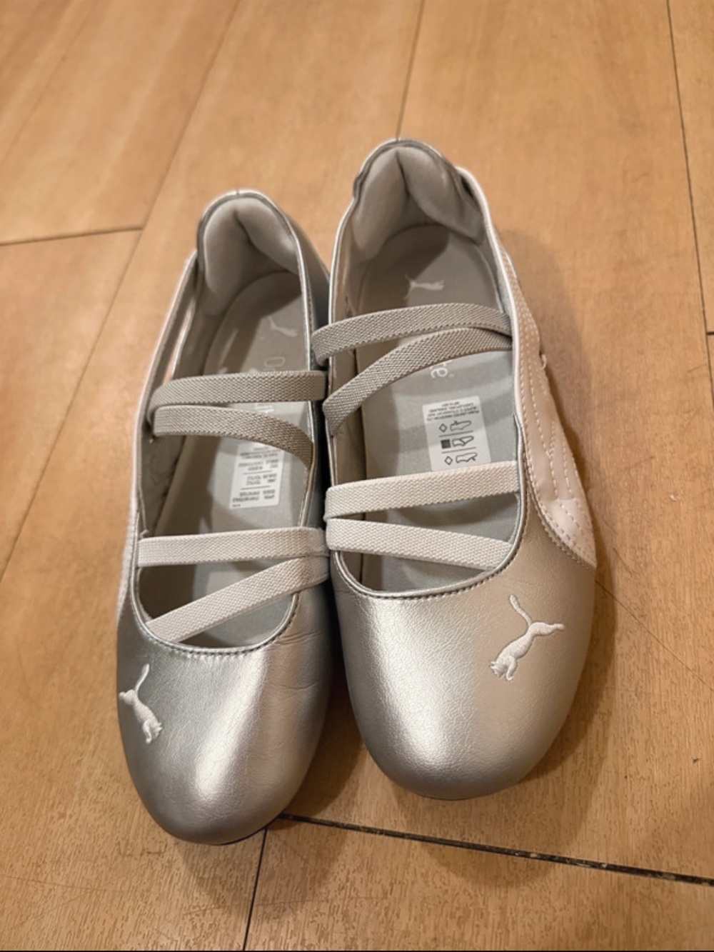 Silver and White Puma speedy ballet flats